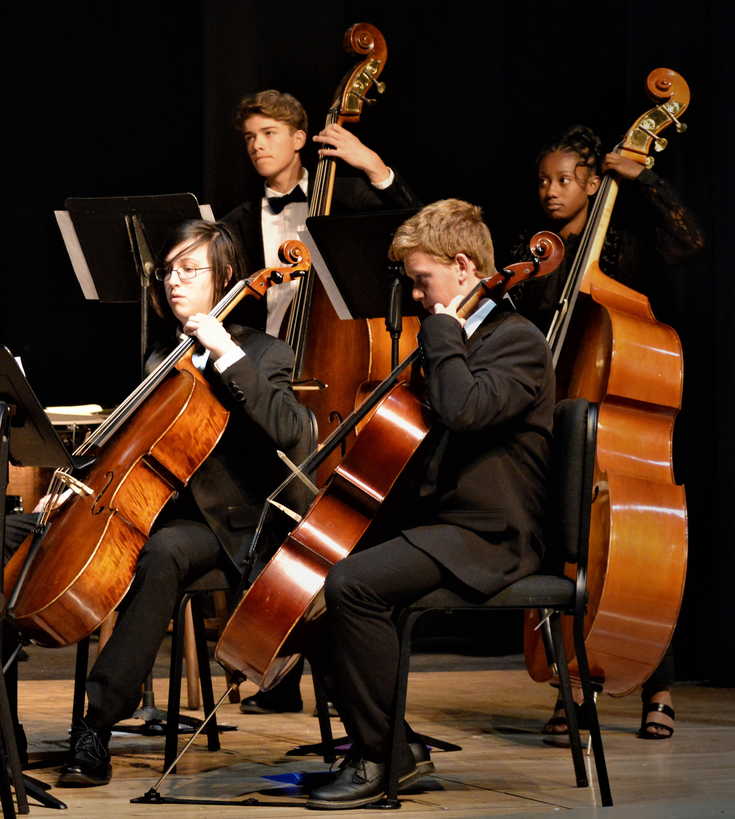Cellists and bassists perform at the 2022 concert